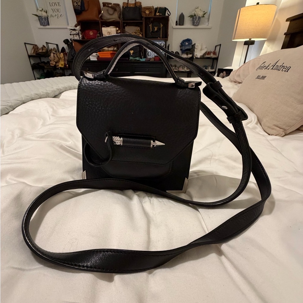 Mackage Black Textured Leather Crossbody Bag with Arrow Accent